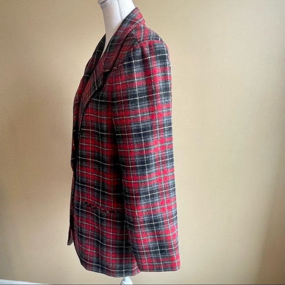VTG Requirements Womens Blazer Red Plaid Wool Blend 1 Button Jacket Size 10 - Picture 8 of 16